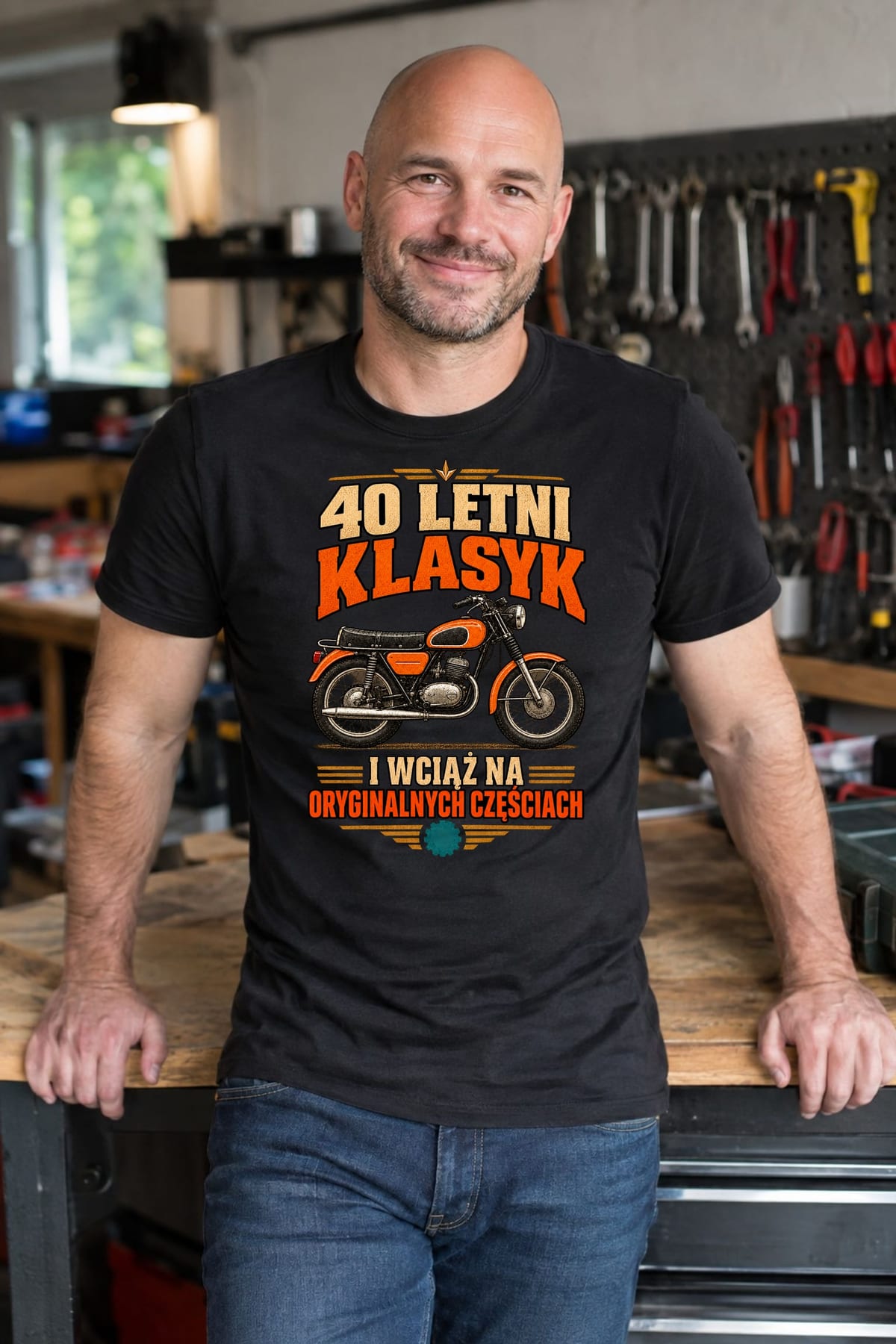 Koszulka męska czarna na 40 urodziny motocyklista WSK prezent, zdjęcie 8