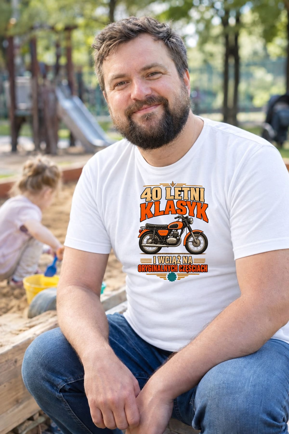 Koszulka męska biała na 40 urodziny motocyklista WSK prezent, zdjęcie 4