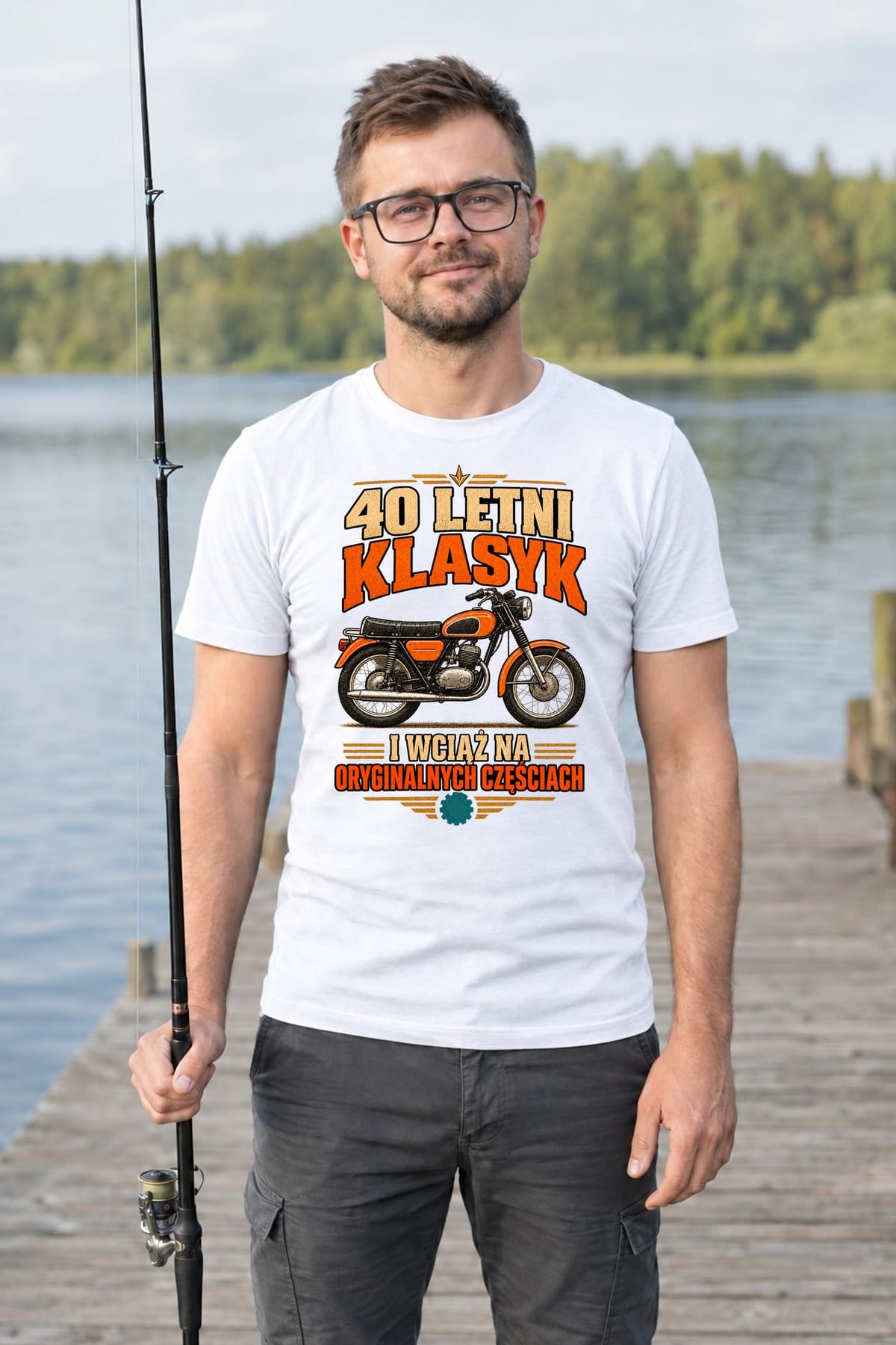 Koszulka męska biała na 40 urodziny motocyklista WSK prezent, zdjęcie 8