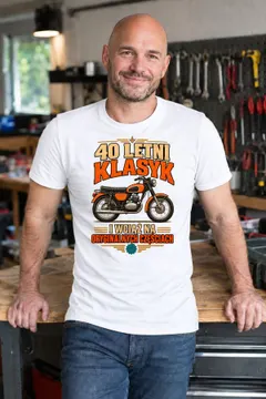 Koszulka męska biała na 40 urodziny motocyklista WSK prezent