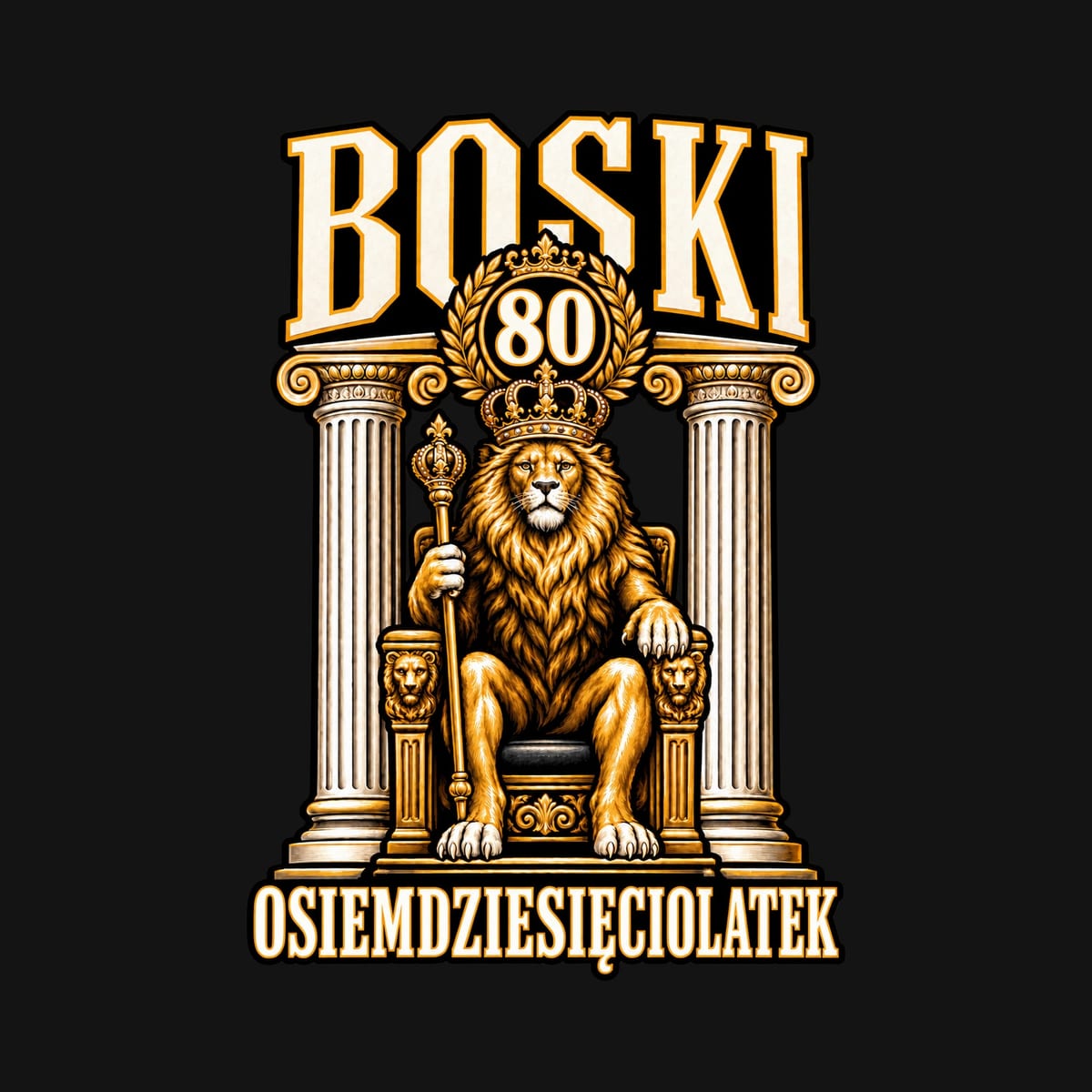 Koszulka męska czarna na 80 urodziny lew król boski prezent, zdjęcie 2