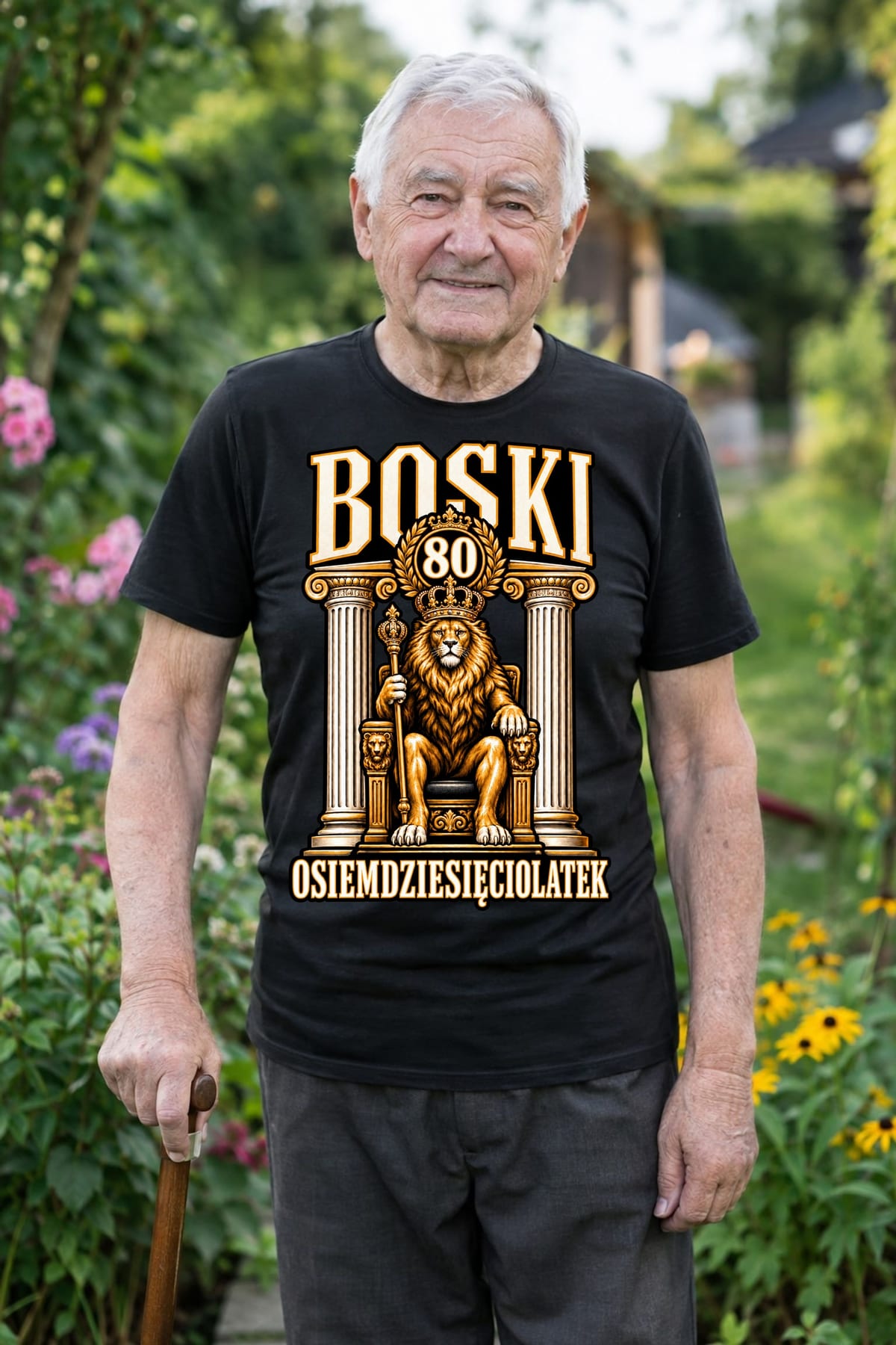 Koszulka męska czarna na 80 urodziny lew król boski prezent, zdjęcie 3