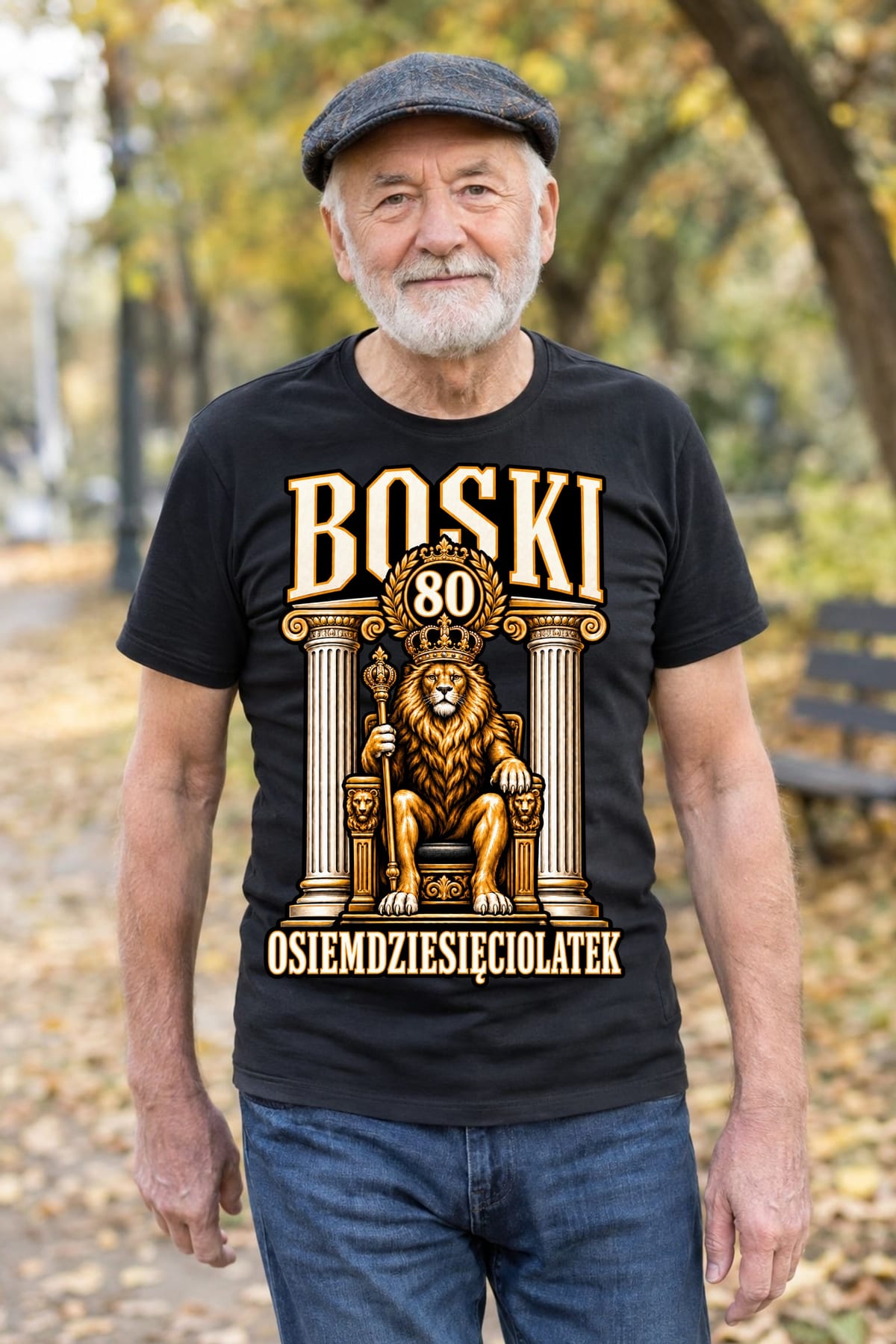 Koszulka męska czarna na 80 urodziny lew król boski prezent, zdjęcie 4