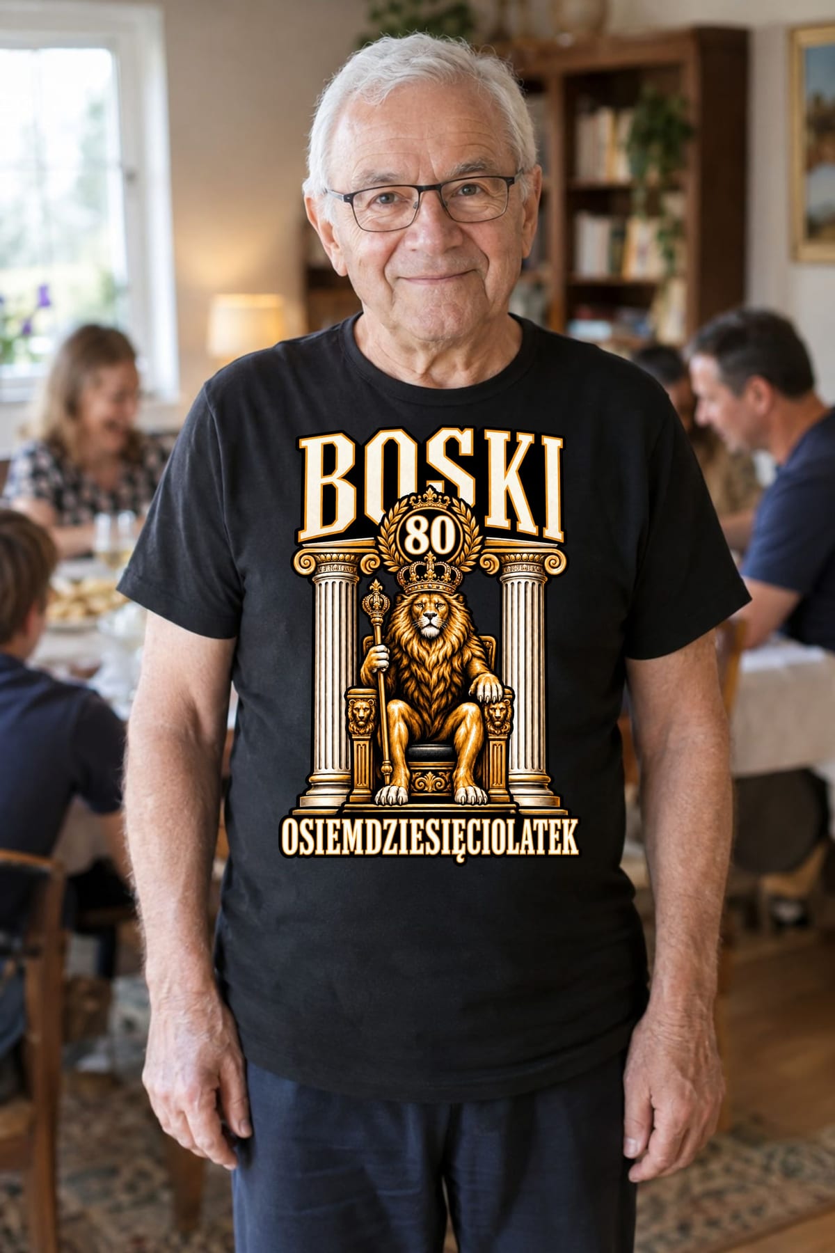 Koszulka męska czarna na 80 urodziny lew król boski prezent, zdjęcie 5