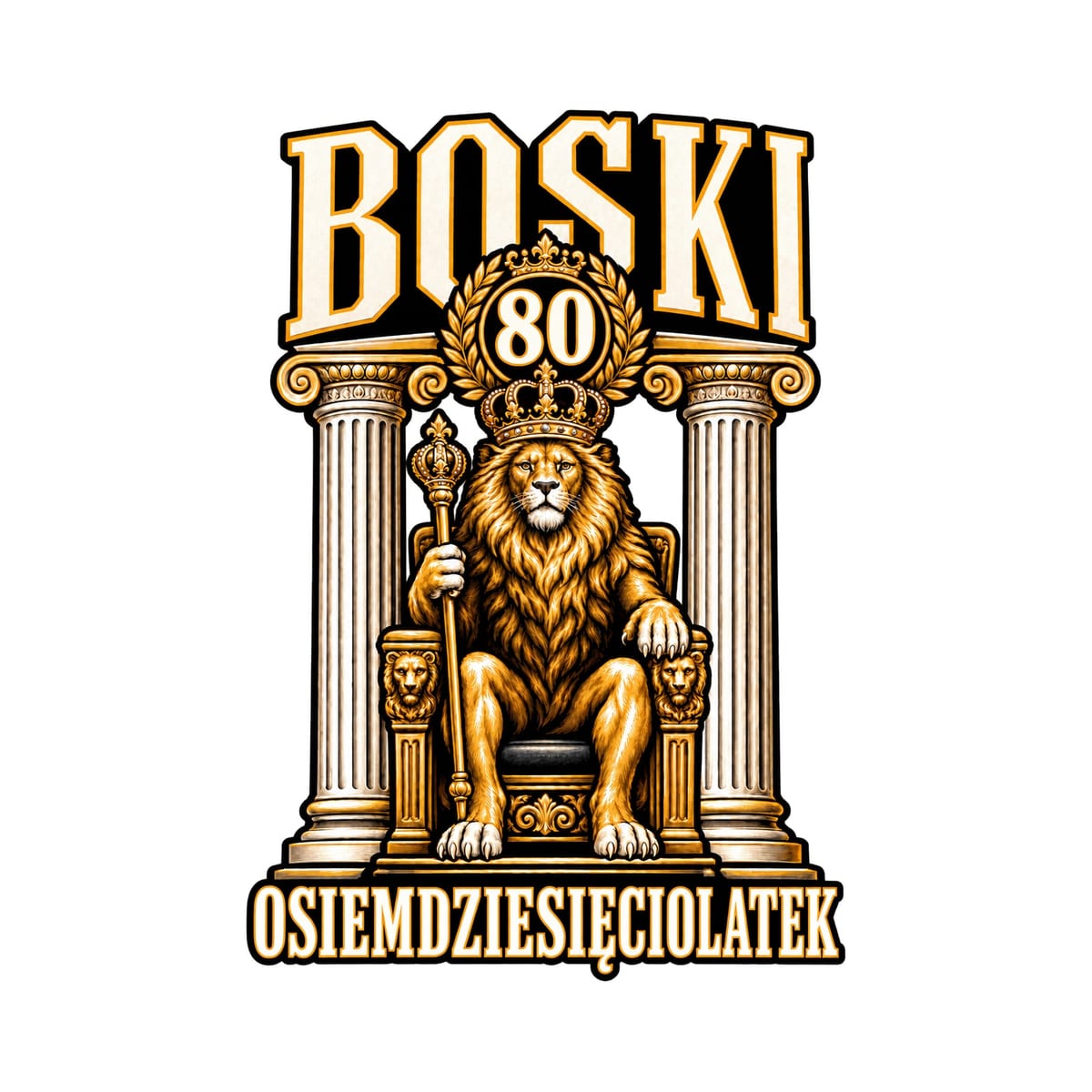 Koszulka męska biała na 80 urodziny lew król boski prezent, zdjęcie 2