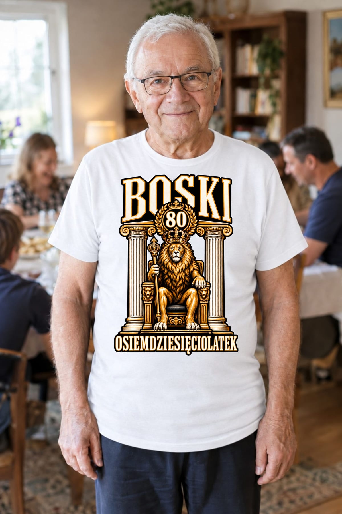 Koszulka męska biała na 80 urodziny lew król boski prezent, zdjęcie 6