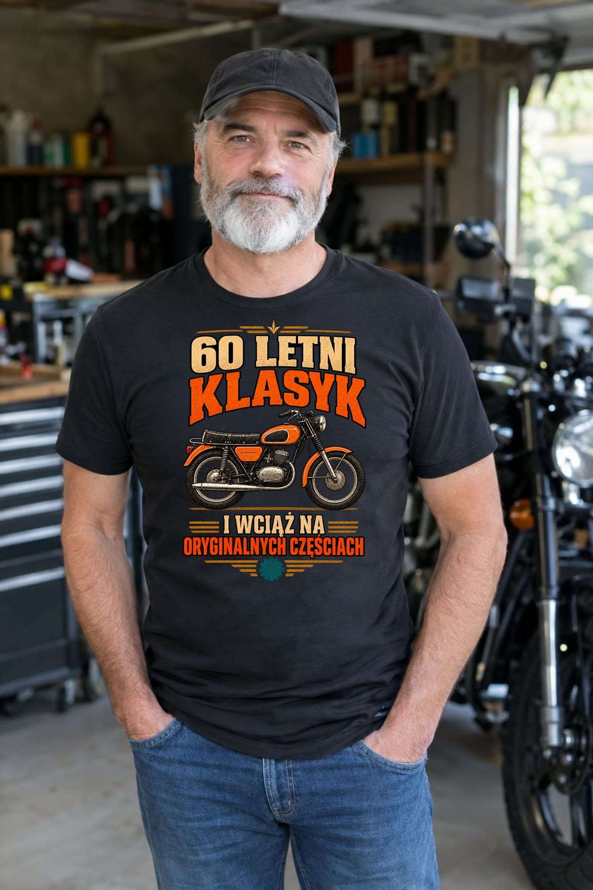 Koszulka męska czarna na 60 urodziny WSK klasyk motocykl prezent, zdjęcie 3