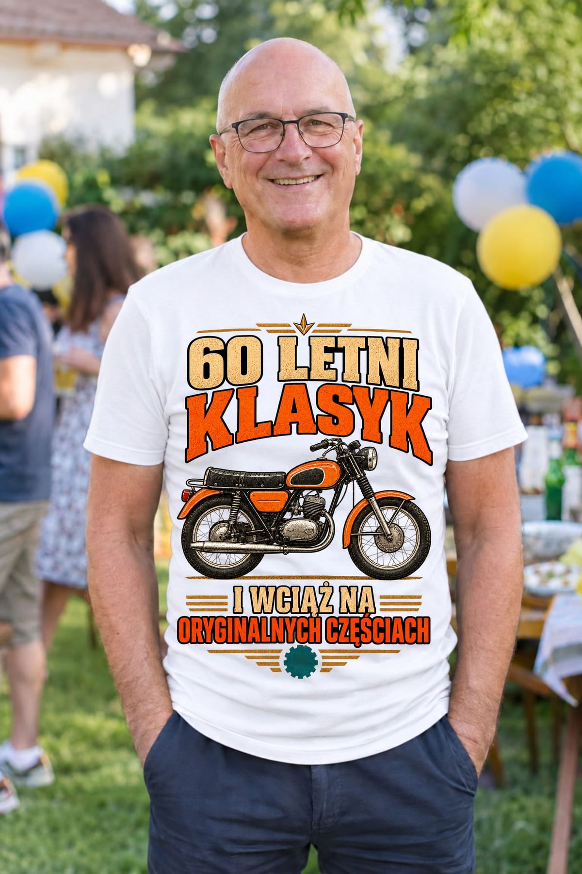 Koszulka męska biała na 60 urodziny WSK klasyk motocykl prezent, zdjęcie 5