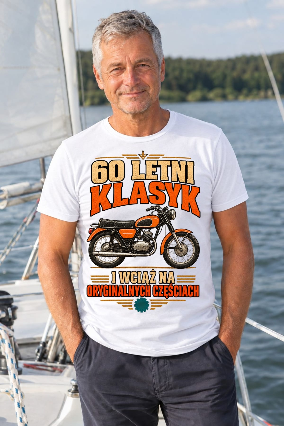 Koszulka męska biała na 60 urodziny WSK klasyk motocykl prezent, zdjęcie 7