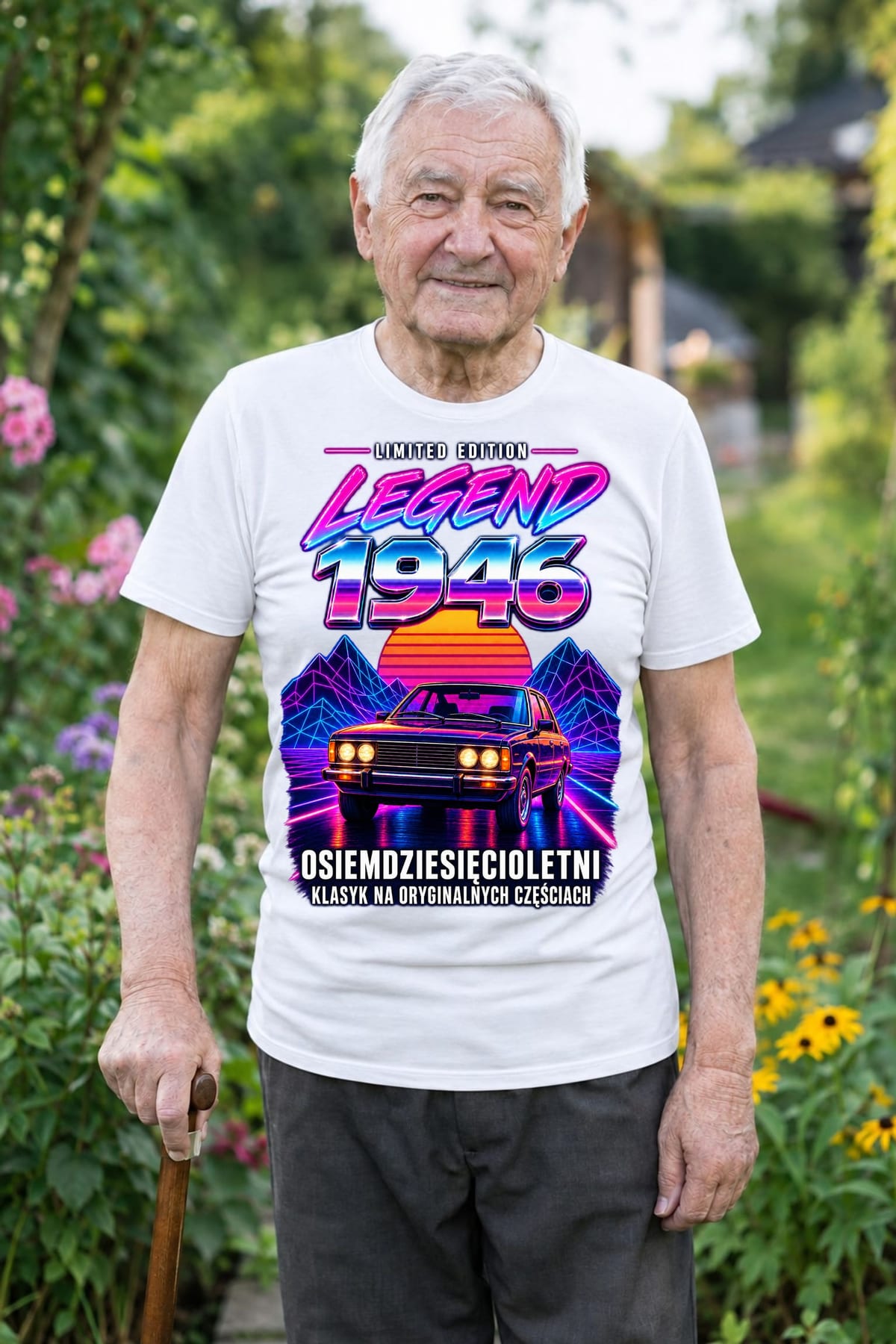 Koszulka męska biała na 80 urodziny rocznik 1946 Polonez prezent, zdjęcie 1