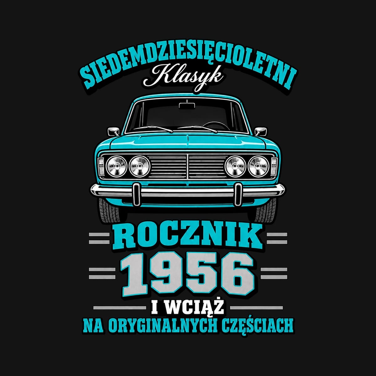 Koszulka męska czarna na 70 urodziny rocznik 1956 Duży Fiat prezent, zdjęcie 2