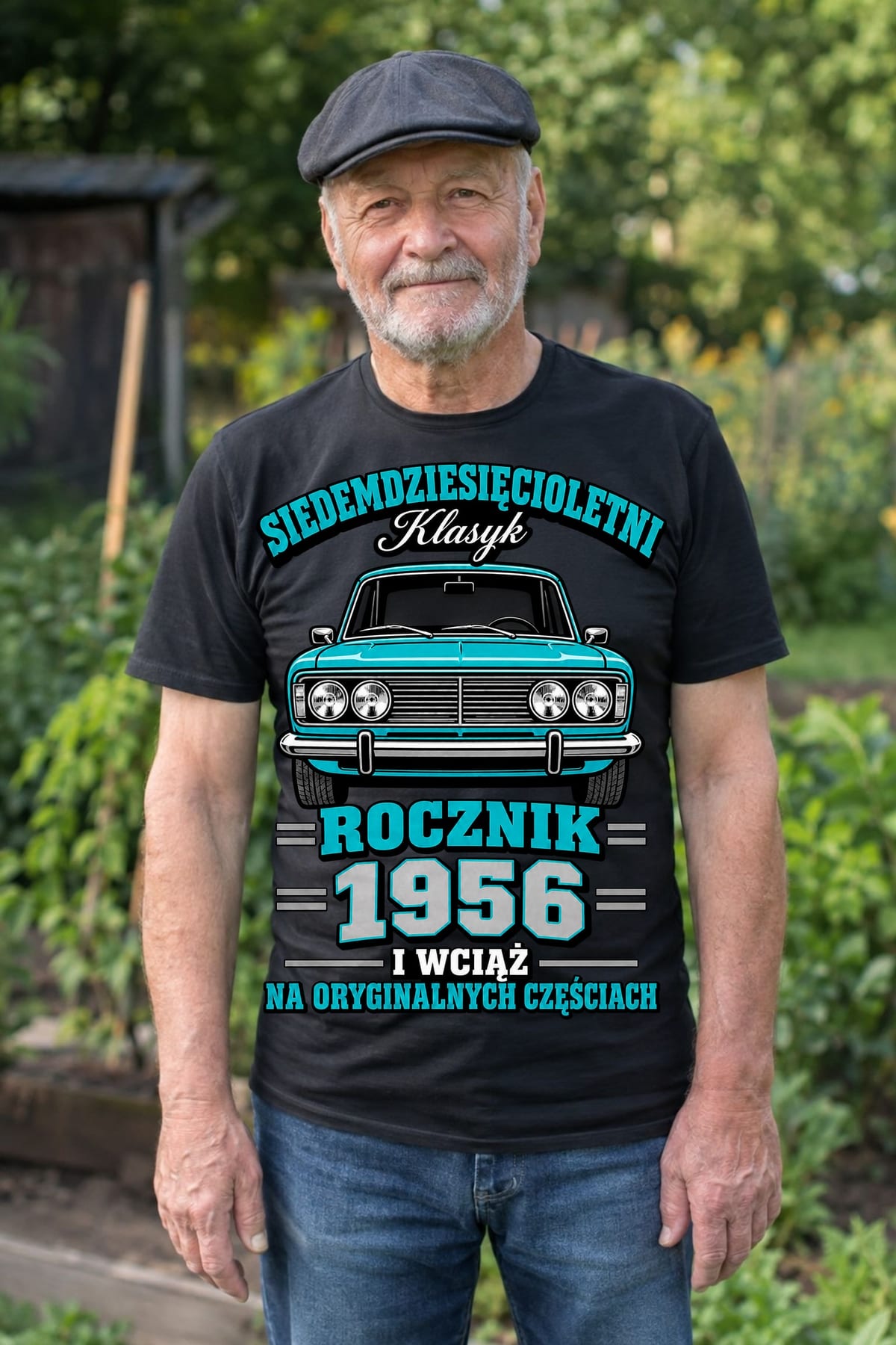 Koszulka męska czarna na 70 urodziny rocznik 1956 Duży Fiat prezent, zdjęcie 5