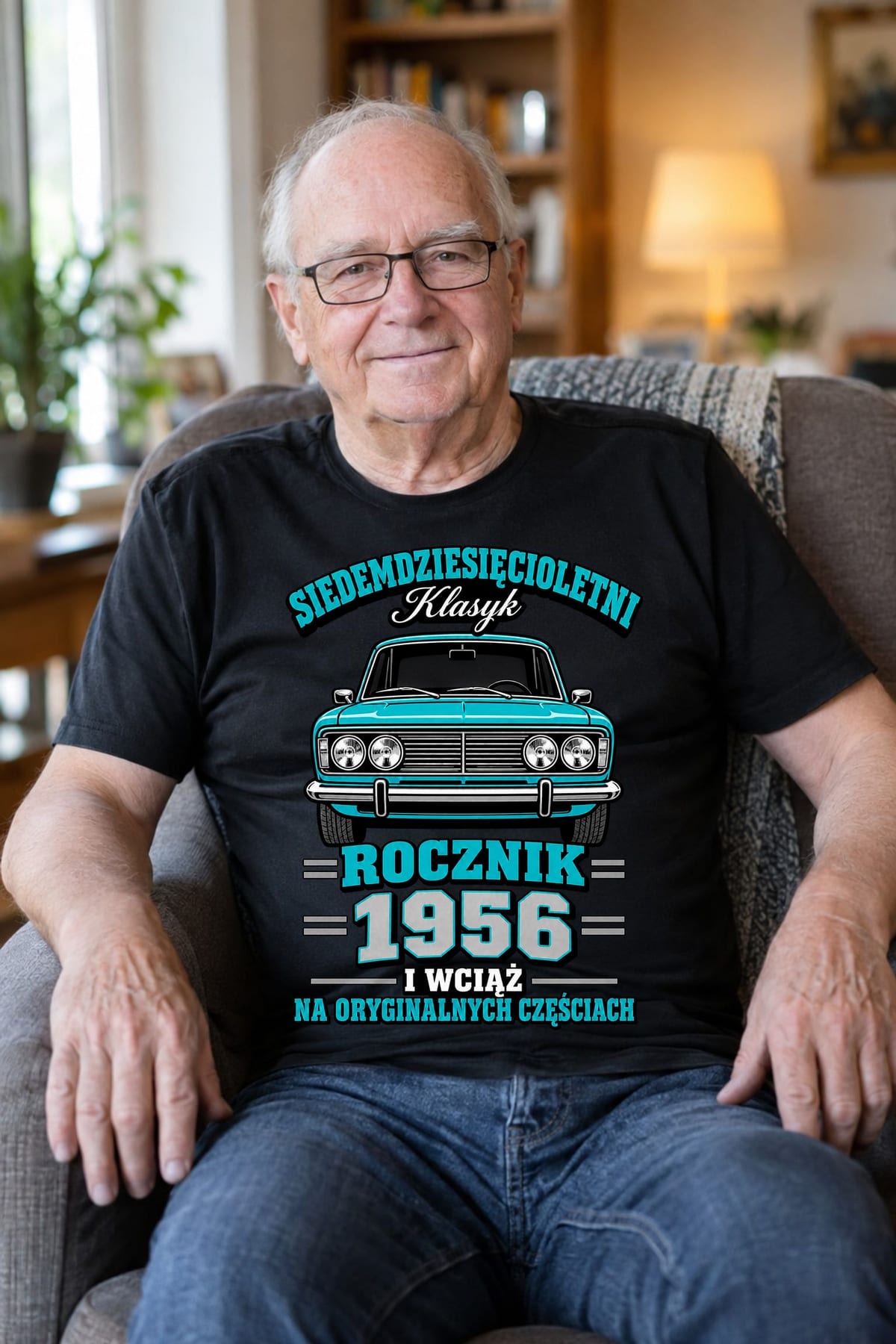 Koszulka męska czarna na 70 urodziny rocznik 1956 Duży Fiat prezent, zdjęcie 6