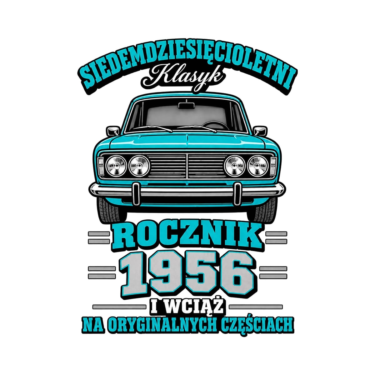 Koszulka męska biała na 70 urodziny rocznik 1956 Duży Fiat prezent, zdjęcie 2