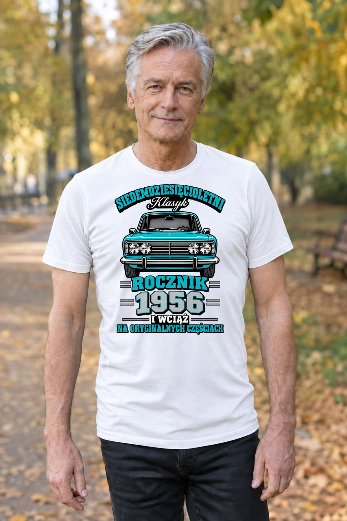 Koszulka męska biała na 70 urodziny rocznik 1956 Duży Fiat prezent, zdjęcie 7