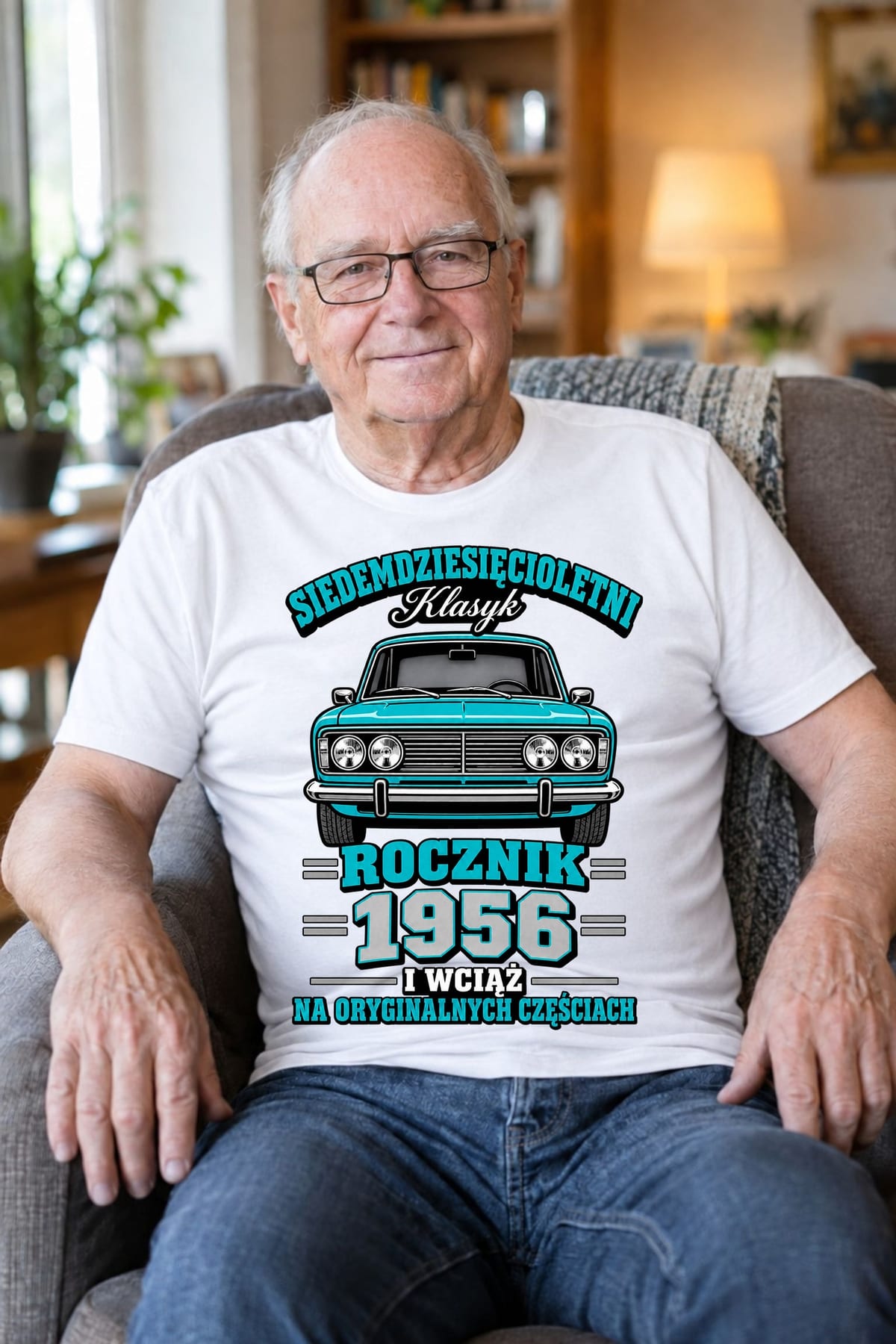 Koszulka męska biała na 70 urodziny rocznik 1956 Duży Fiat prezent, zdjęcie 8