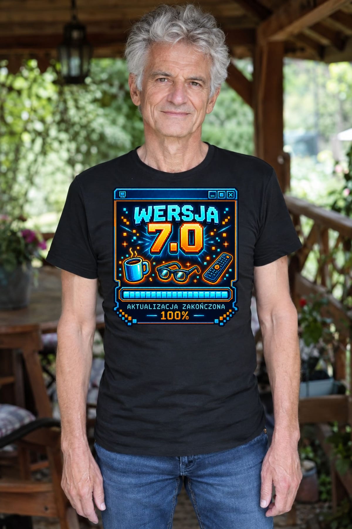 Koszulka męska czarna na 70 urodziny wersja 7 0 śmieszna prezent, zdjęcie 4