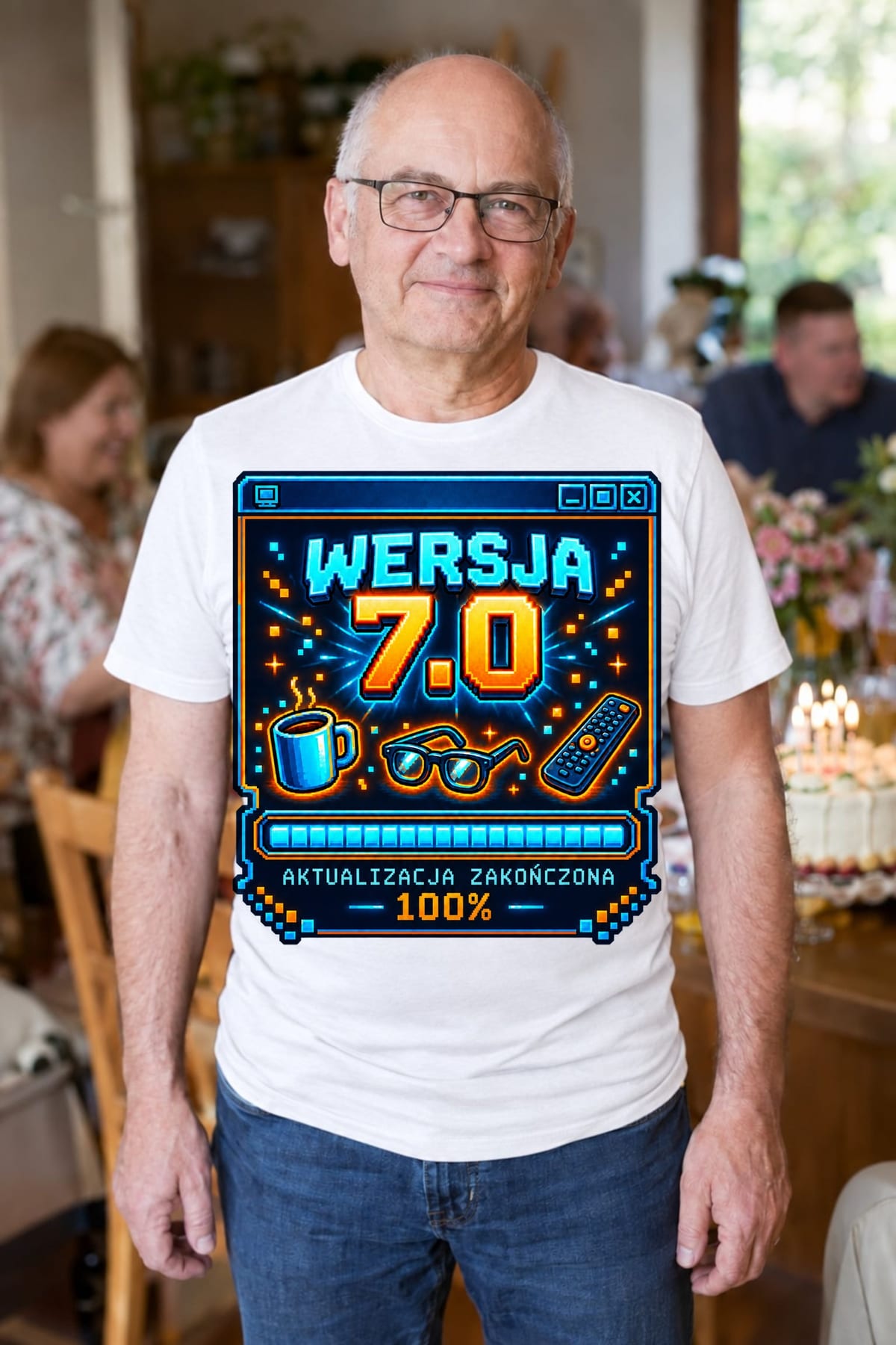 Koszulka męska biała na 70 urodziny wersja 7 0 śmieszna prezent, zdjęcie 3