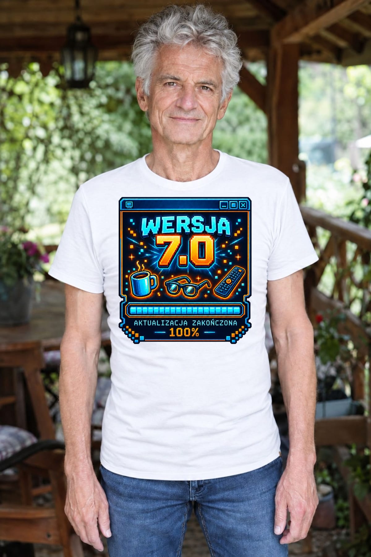 Koszulka męska biała na 70 urodziny wersja 7 0 śmieszna prezent, zdjęcie 5