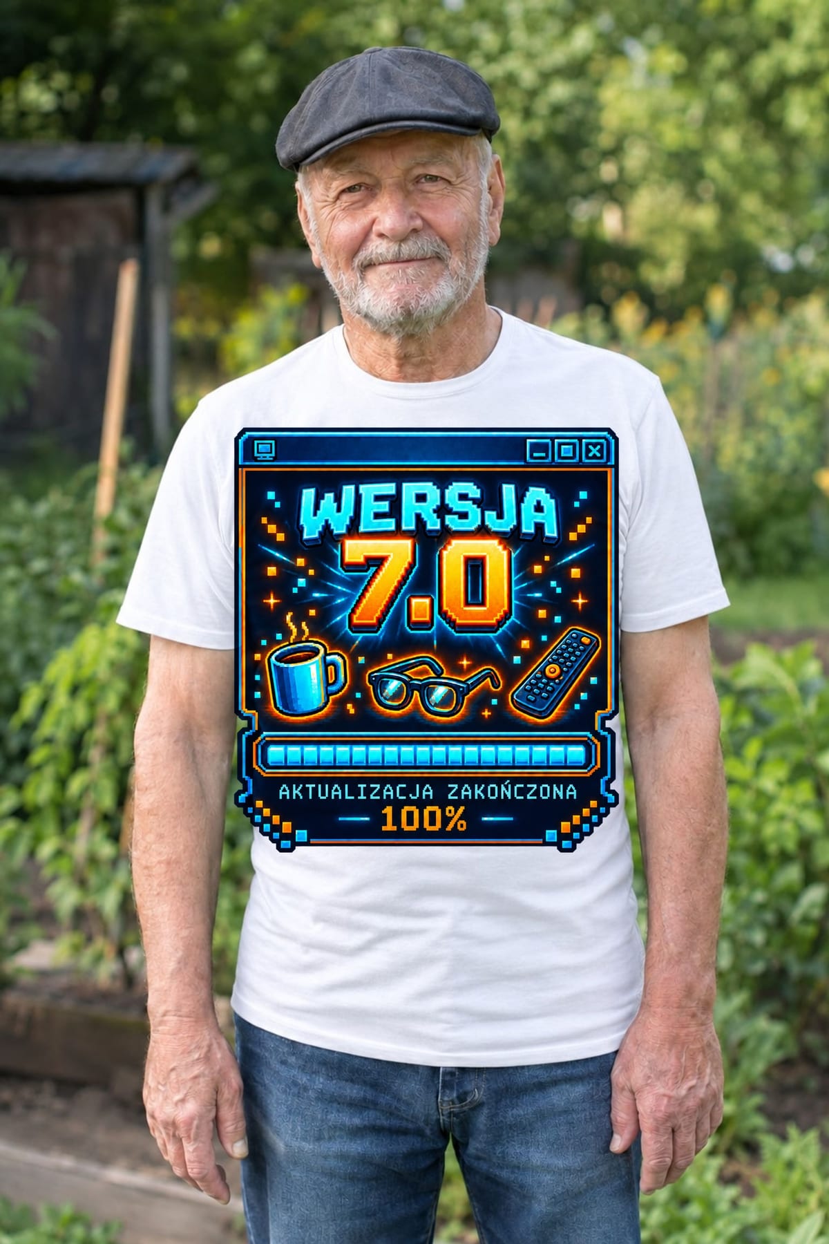 Koszulka męska biała na 70 urodziny wersja 7 0 śmieszna prezent, zdjęcie 6