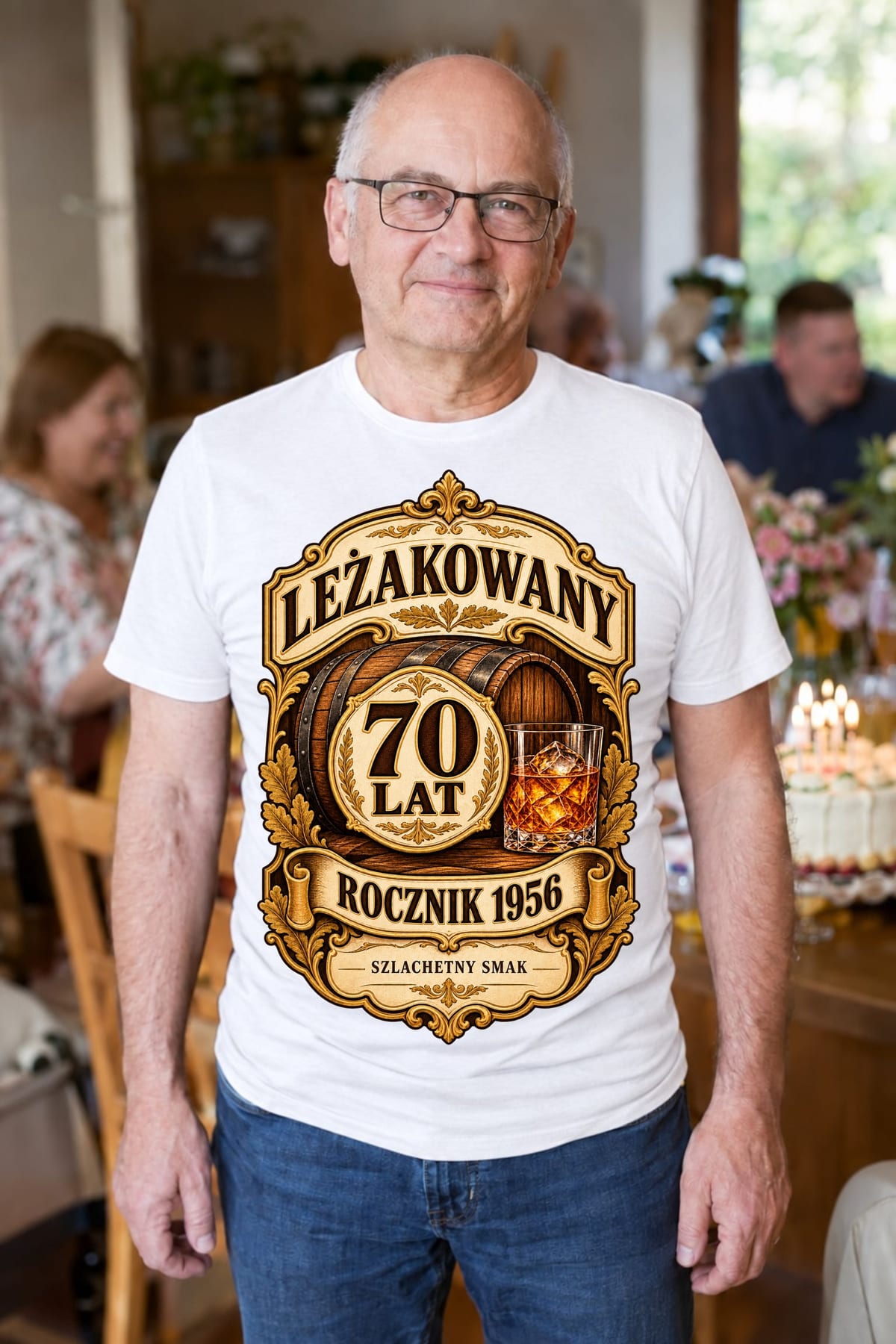 Koszulka męska biała na 70 urodziny rocznik 1956 whisky prezent, zdjęcie 3