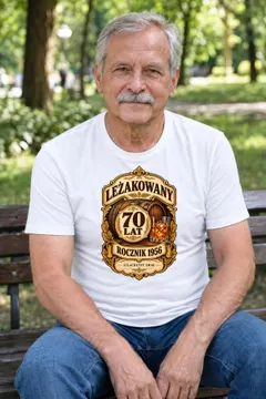 Koszulka męska biała na 70 urodziny rocznik 1956 whisky prezent