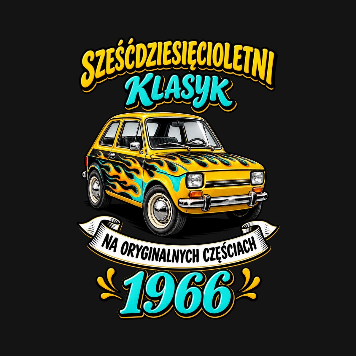 Koszulka męska czarna na 60 urodziny Maluch rocznik 1966 prezent, zdjęcie 2