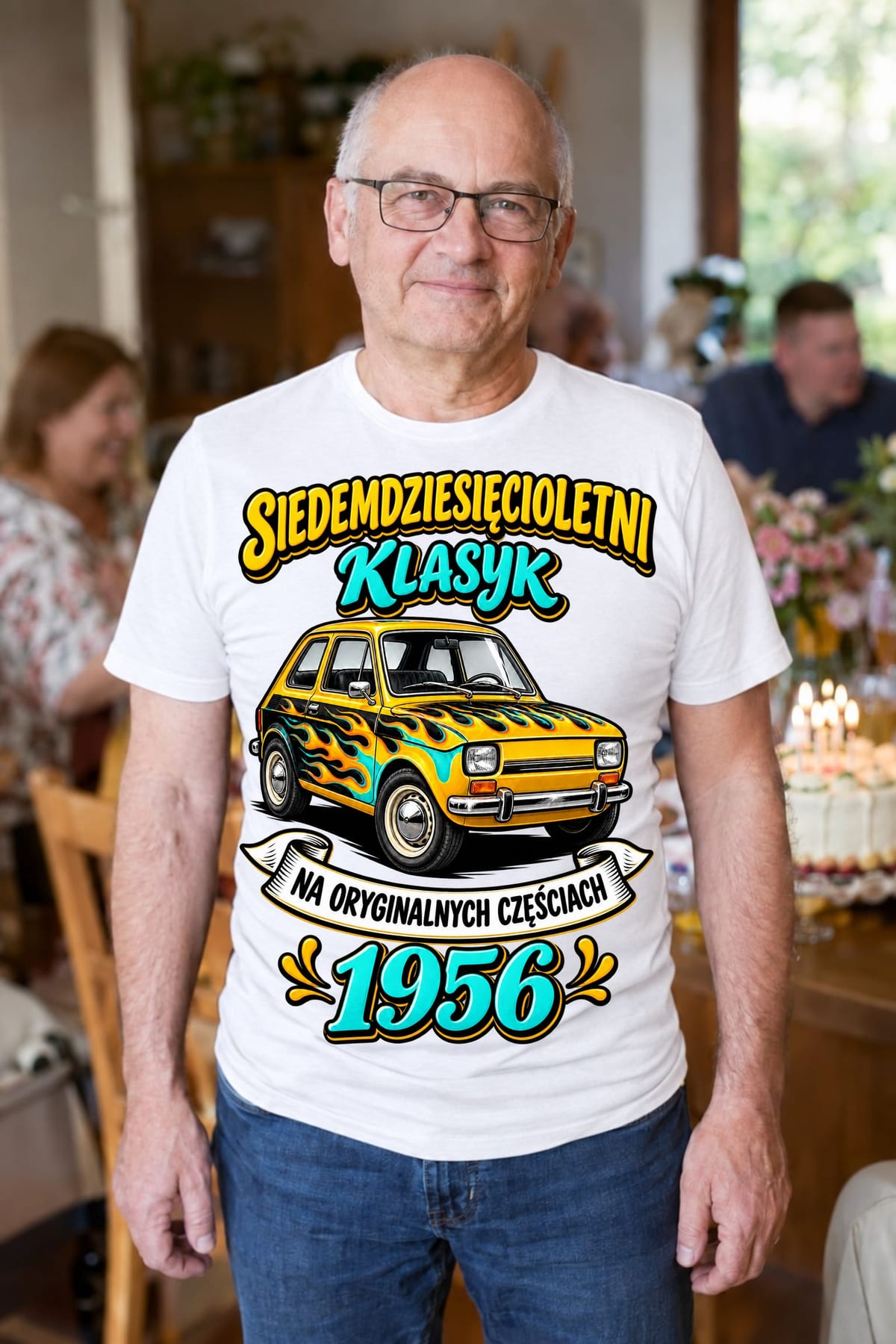 Koszulka męska biała na 70 urodziny rocznik 1956 Maluch prezent, zdjęcie 3