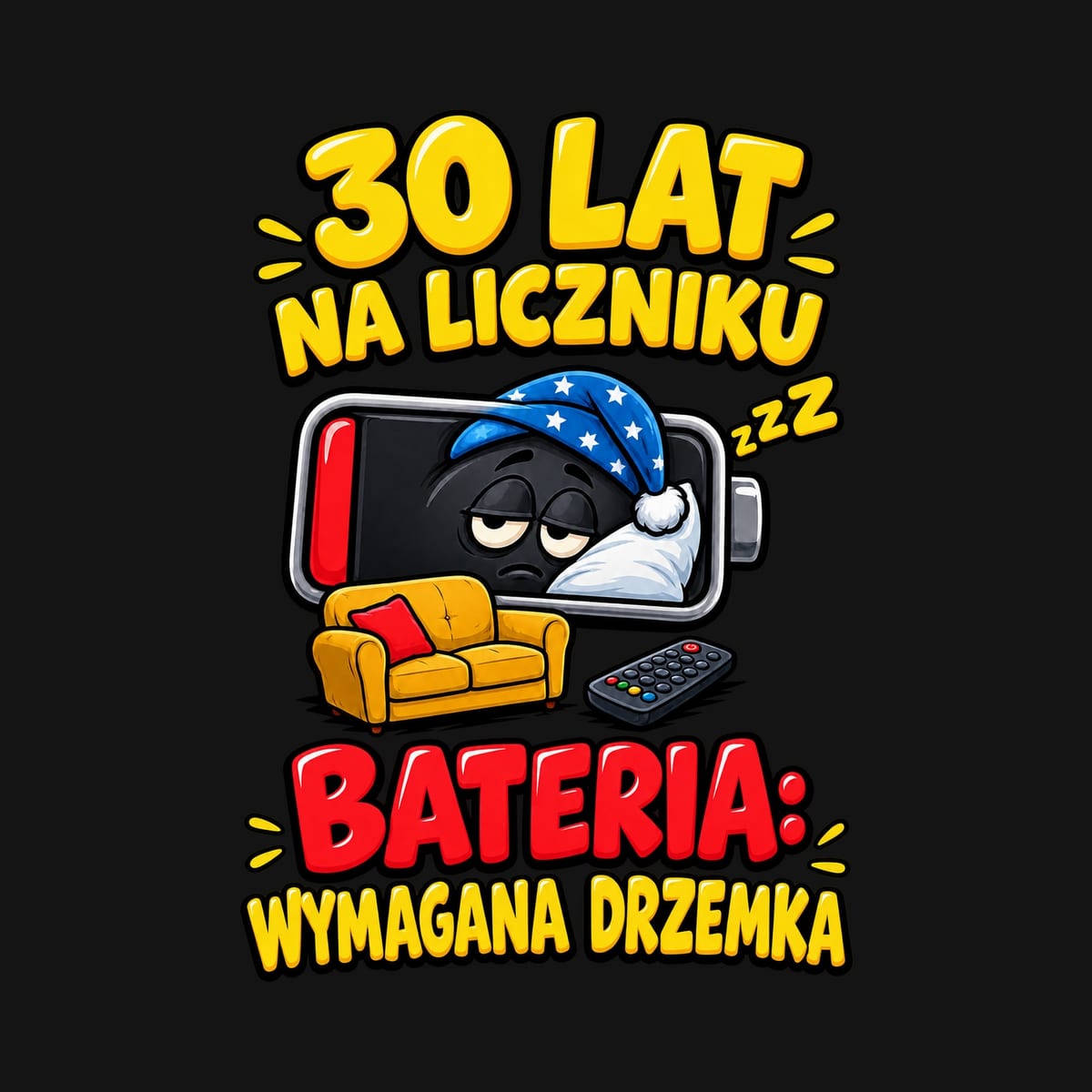 Koszulka męska czarna na 30 urodziny bateria wymagana drzemka prezent, zdjęcie 2