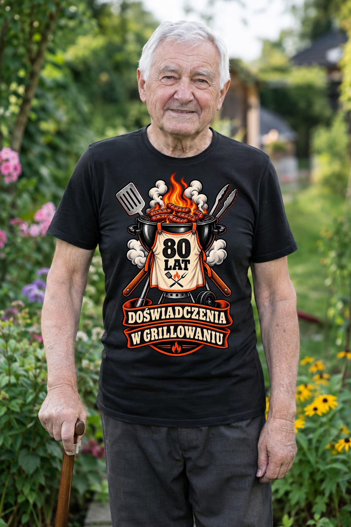 Koszulka męska czarna na 80 urodziny grill master prezent dla dziadka, zdjęcie 3