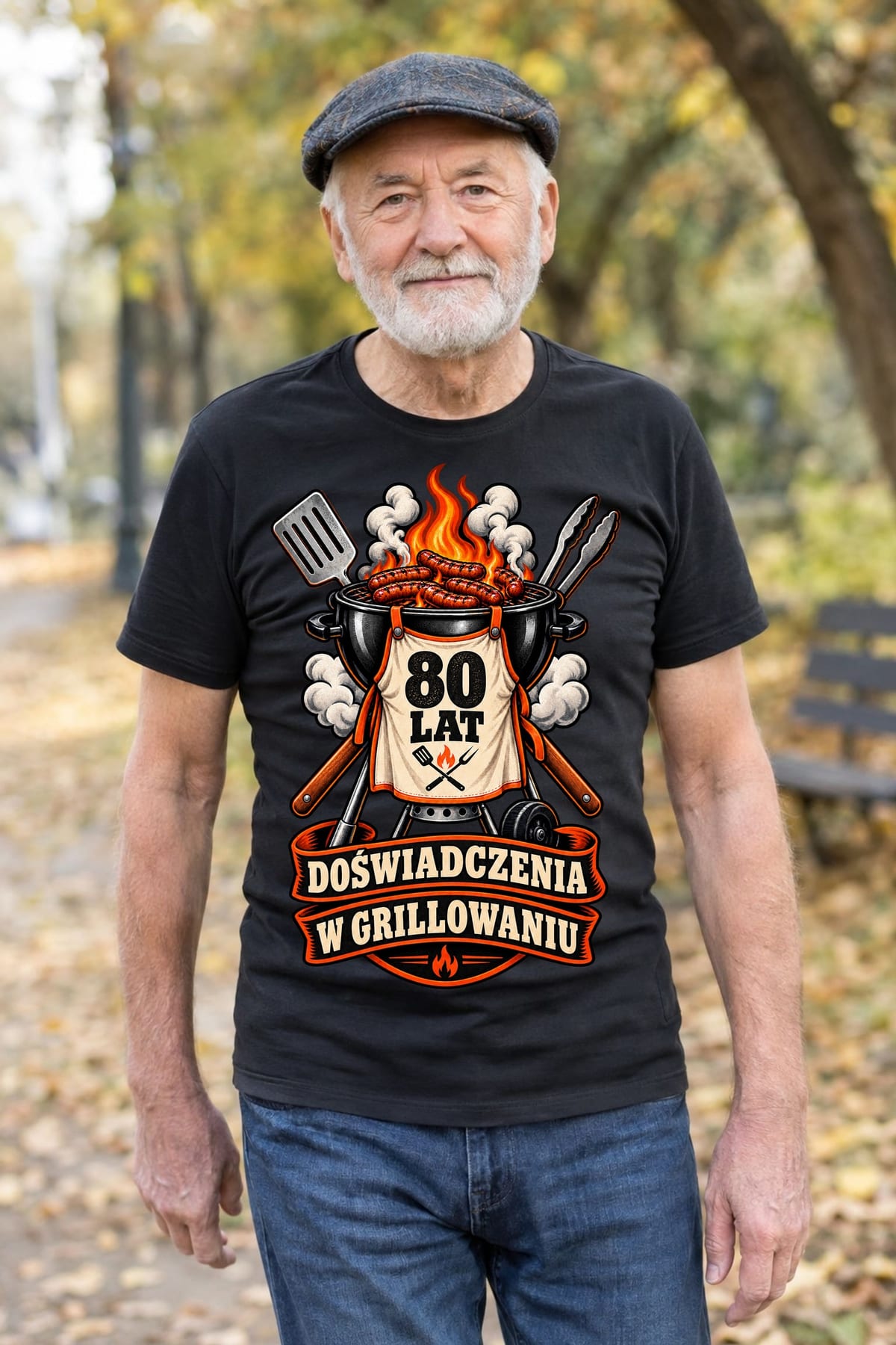 Koszulka męska czarna na 80 urodziny grill master prezent dla dziadka, zdjęcie 4