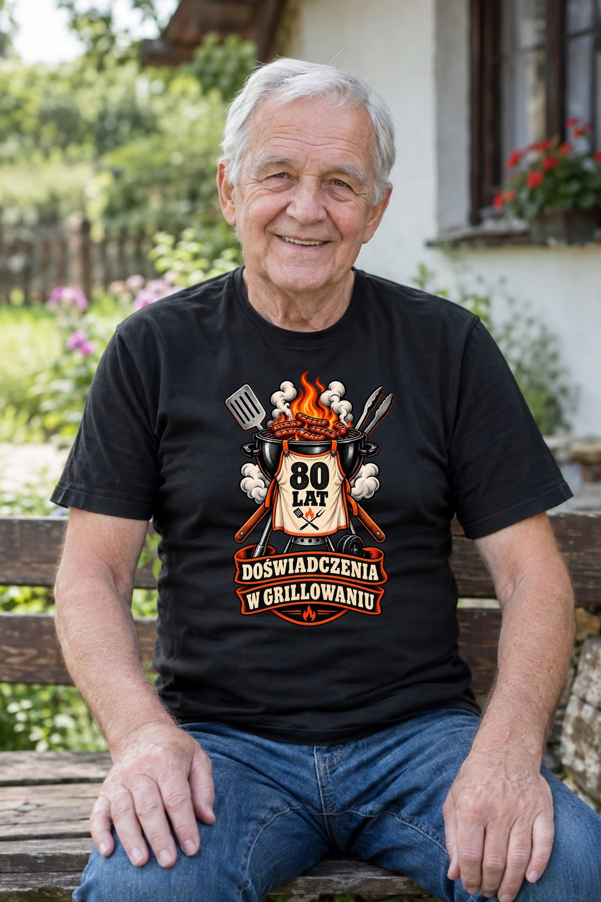 Koszulka męska czarna na 80 urodziny grill master prezent dla dziadka, zdjęcie 6