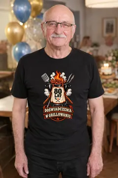 Koszulka męska czarna na 80 urodziny grill master prezent dla dziadka