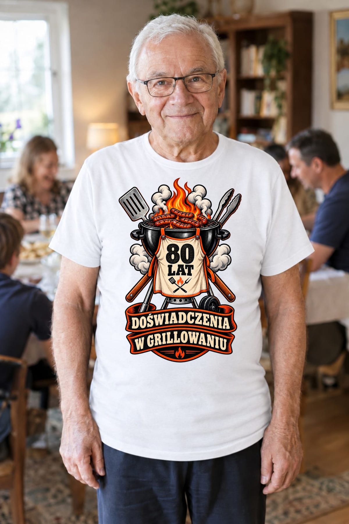 Koszulka męska biała na 80 urodziny grill master prezent dla dziadka, zdjęcie 5