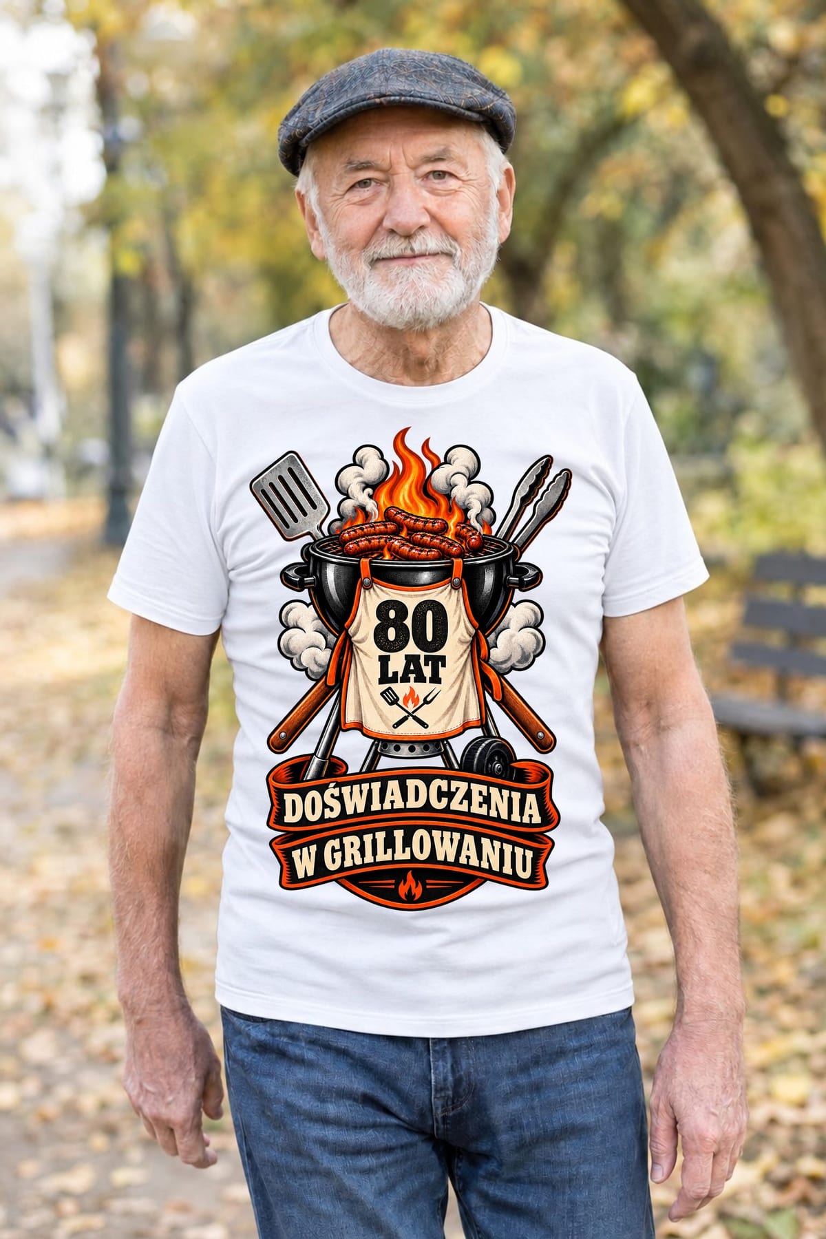 Koszulka męska biała na 80 urodziny grill master prezent dla dziadka, zdjęcie 6