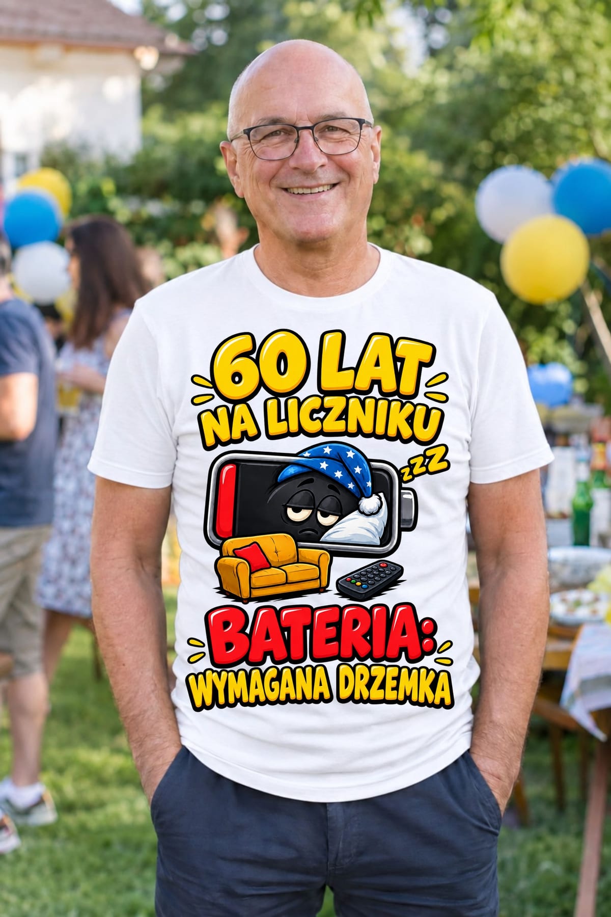 Koszulka męska biała na 60 urodziny wymagana drzemka prezent, zdjęcie 5