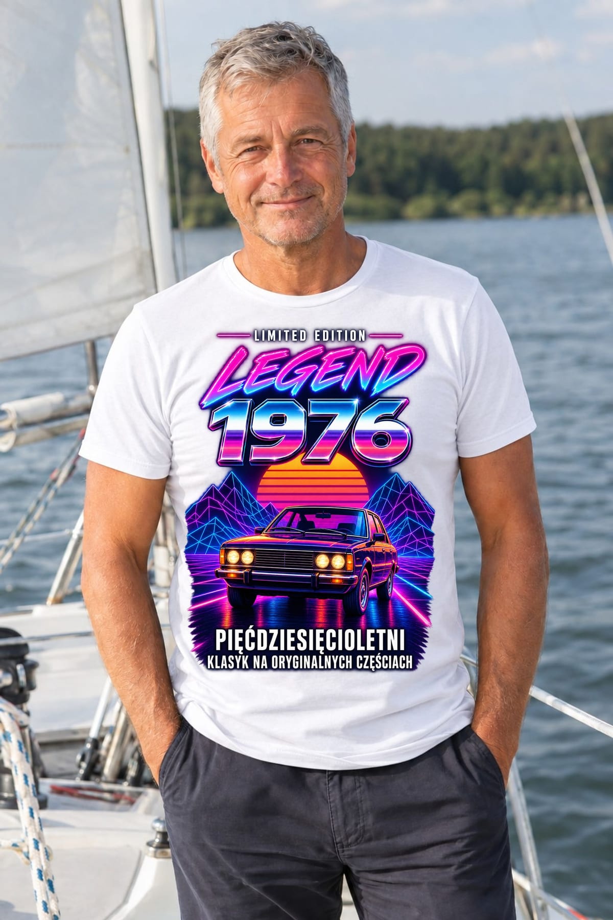 Koszulka męska biała na 50 urodziny rocznik 1976 Polonez prezent, zdjęcie 5