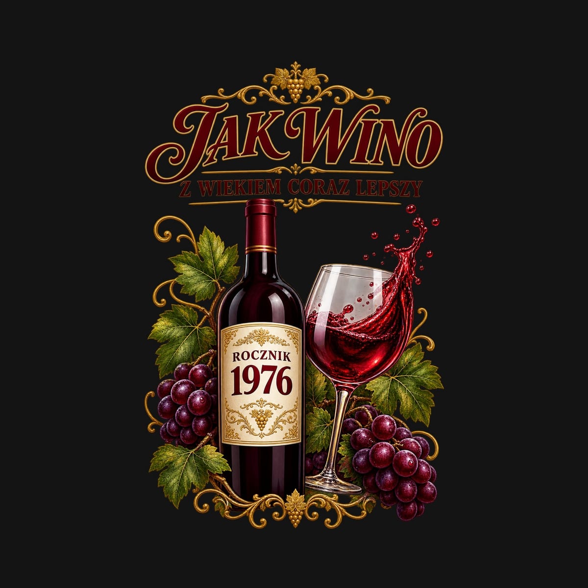 Koszulka męska czarna na 50 urodziny jak wino rocznik 1976 prezent, zdjęcie 2