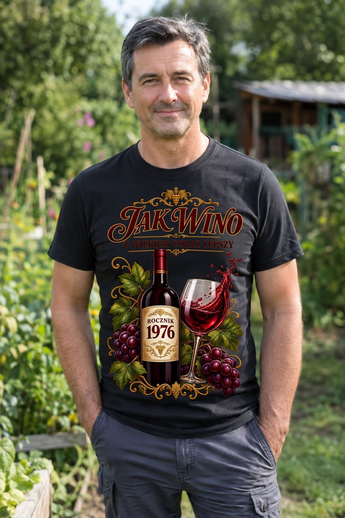 Koszulka męska czarna na 50 urodziny jak wino rocznik 1976 prezent, zdjęcie 4