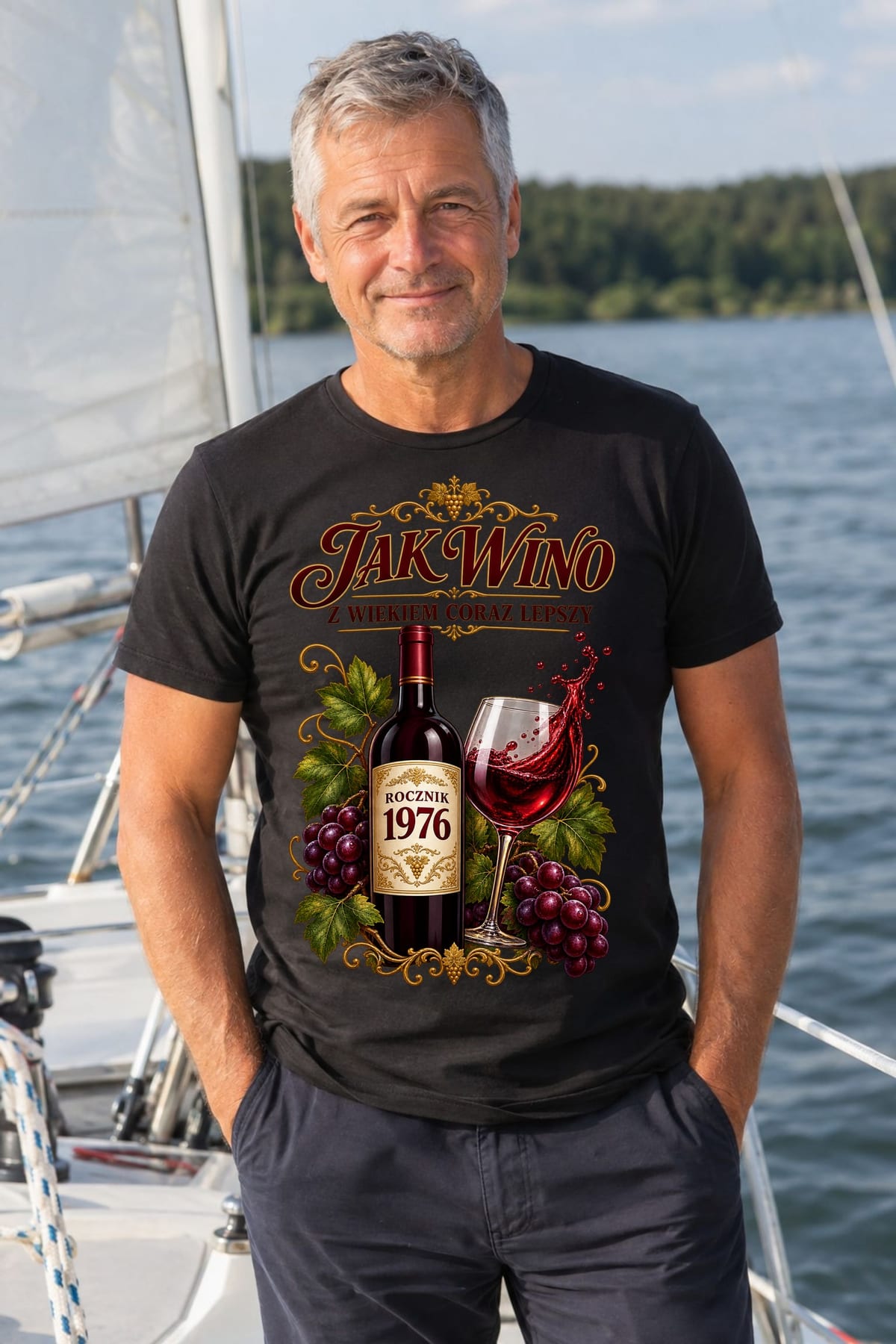Koszulka męska czarna na 50 urodziny jak wino rocznik 1976 prezent, zdjęcie 5