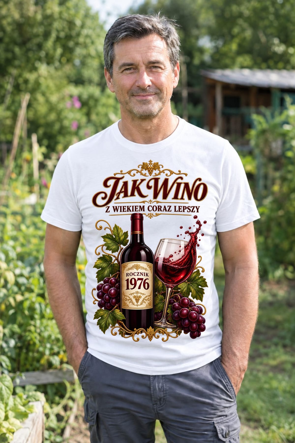 Koszulka męska biała na 50 urodziny jak wino rocznik 1976 prezent, zdjęcie 4