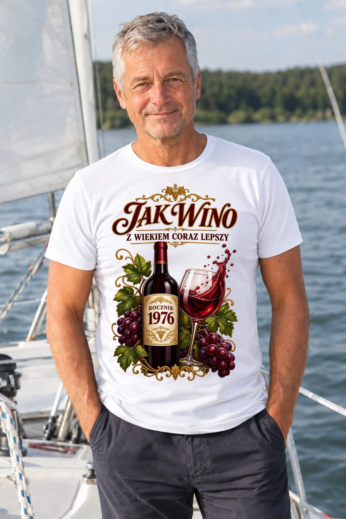 Koszulka męska biała na 50 urodziny jak wino rocznik 1976 prezent, zdjęcie 5