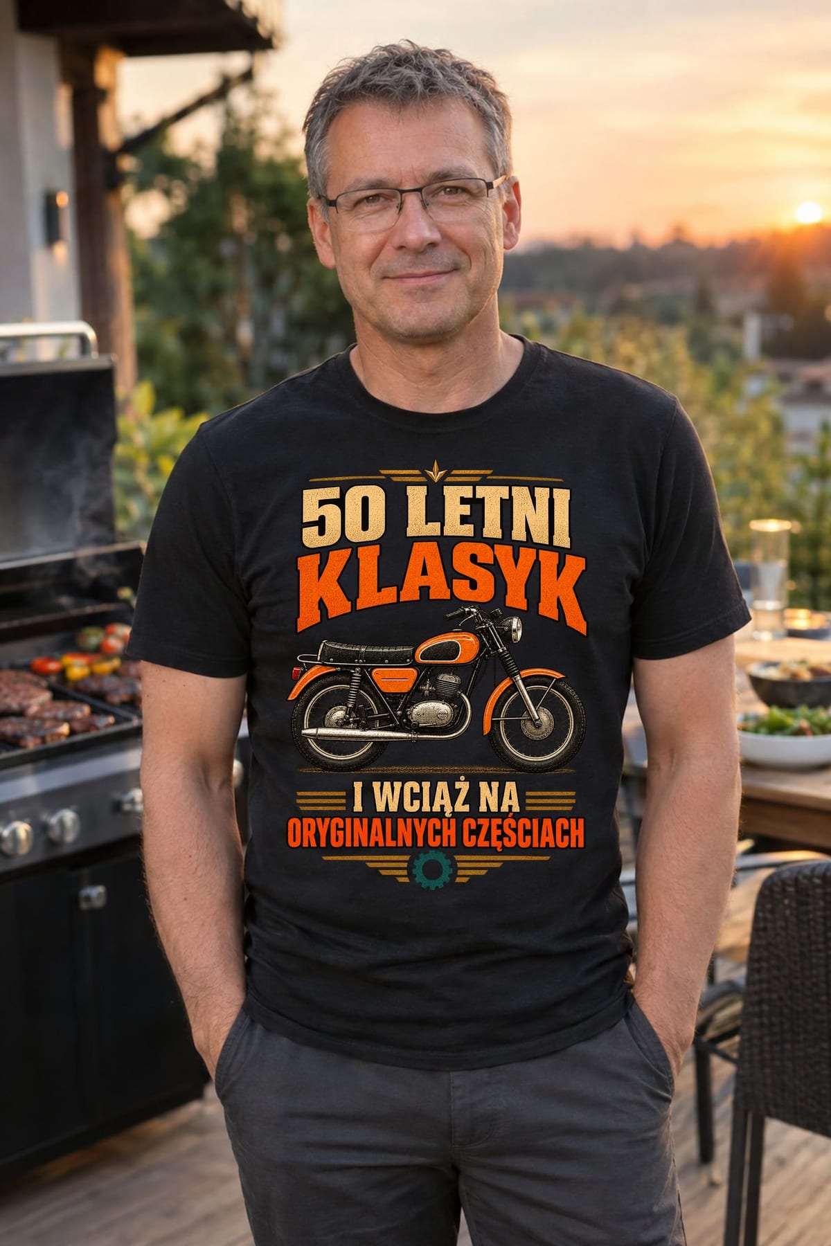 Koszulka męska czarna na 50 urodziny WSK klasyk motocykl prezent, zdjęcie 3