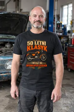 Koszulka męska czarna na 50 urodziny WSK klasyk motocykl prezent