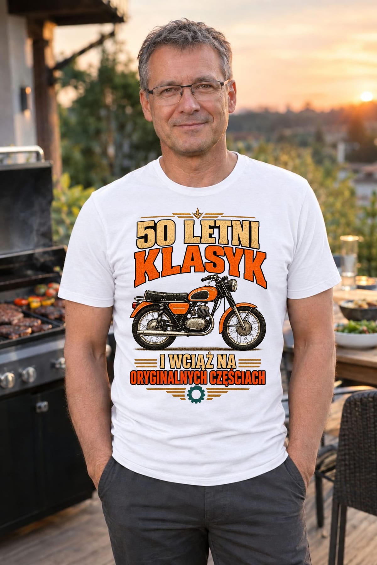 Koszulka męska biała na 50 urodziny WSK klasyk motocykl prezent, zdjęcie 1