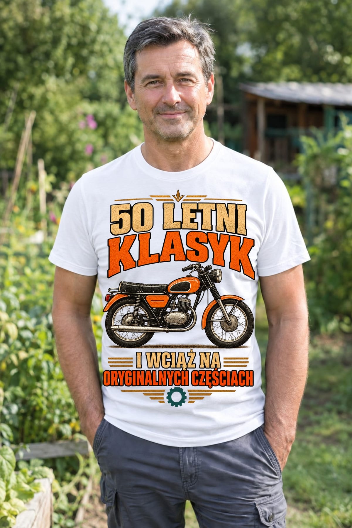 Koszulka męska biała na 50 urodziny WSK klasyk motocykl prezent, zdjęcie 4