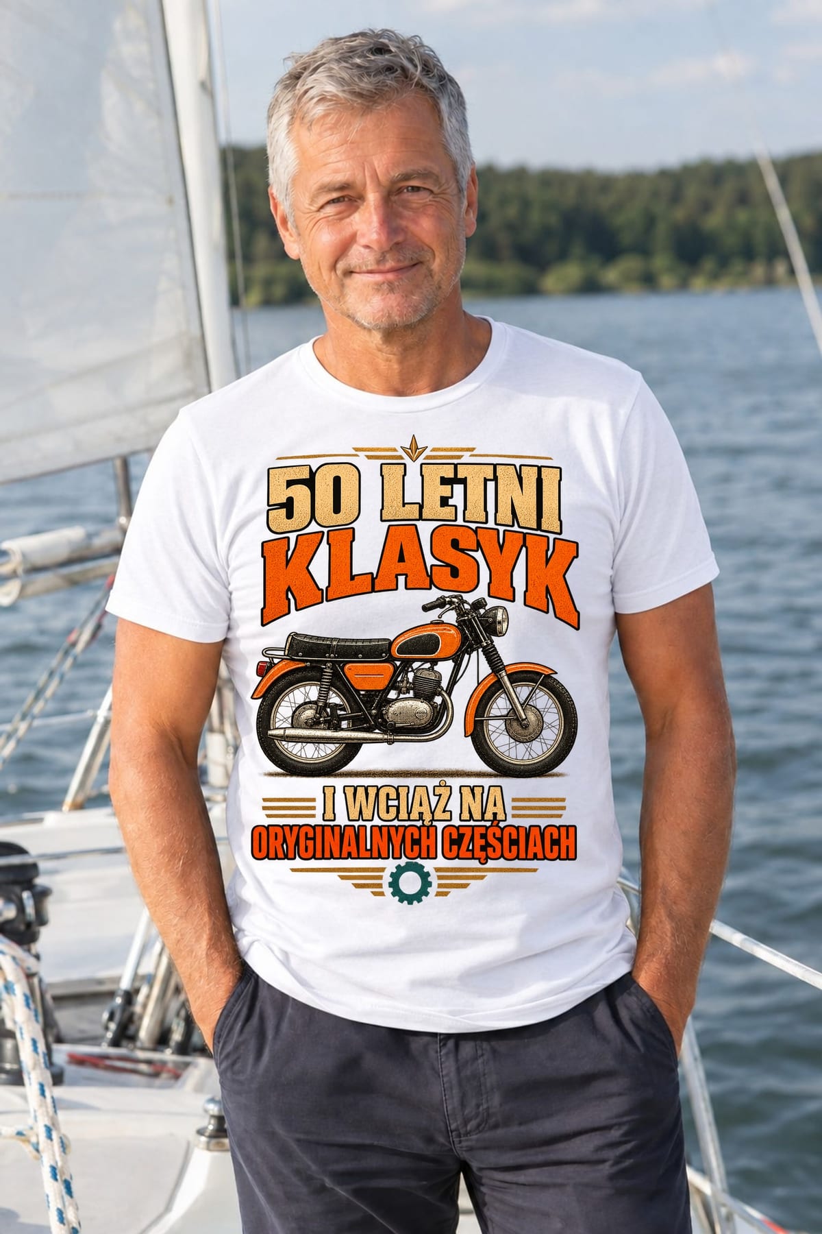 Koszulka męska biała na 50 urodziny WSK klasyk motocykl prezent, zdjęcie 5