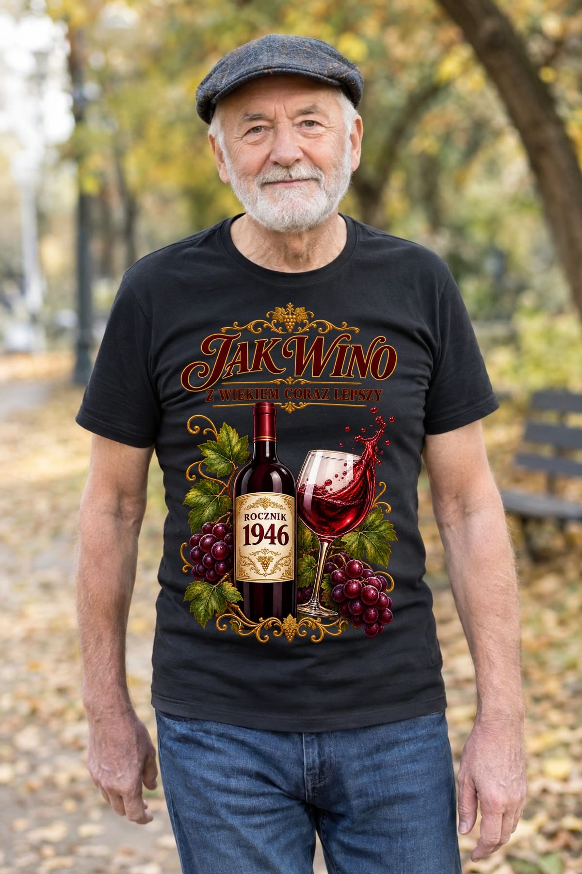 Koszulka męska czarna na 80 urodziny jak wino rocznik 1946 prezent, zdjęcie 3