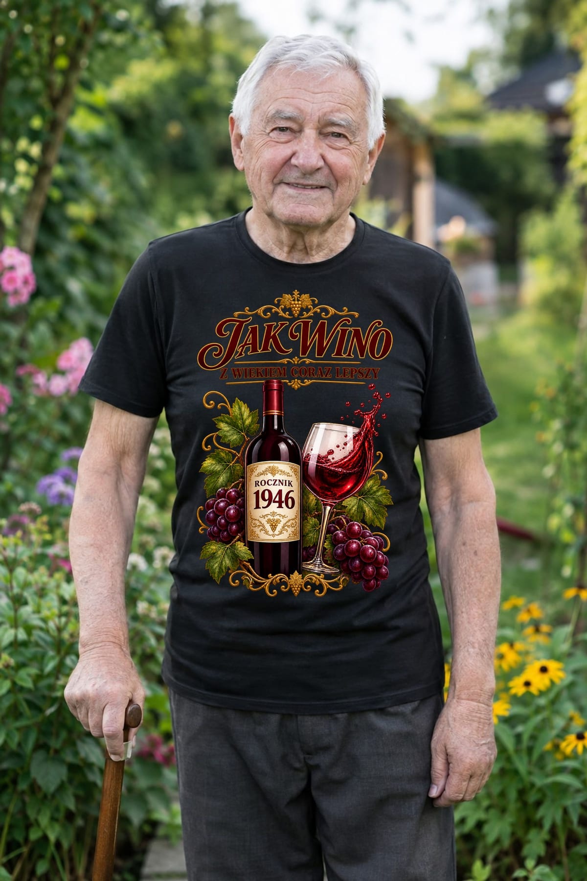 Koszulka męska czarna na 80 urodziny jak wino rocznik 1946 prezent, zdjęcie 4