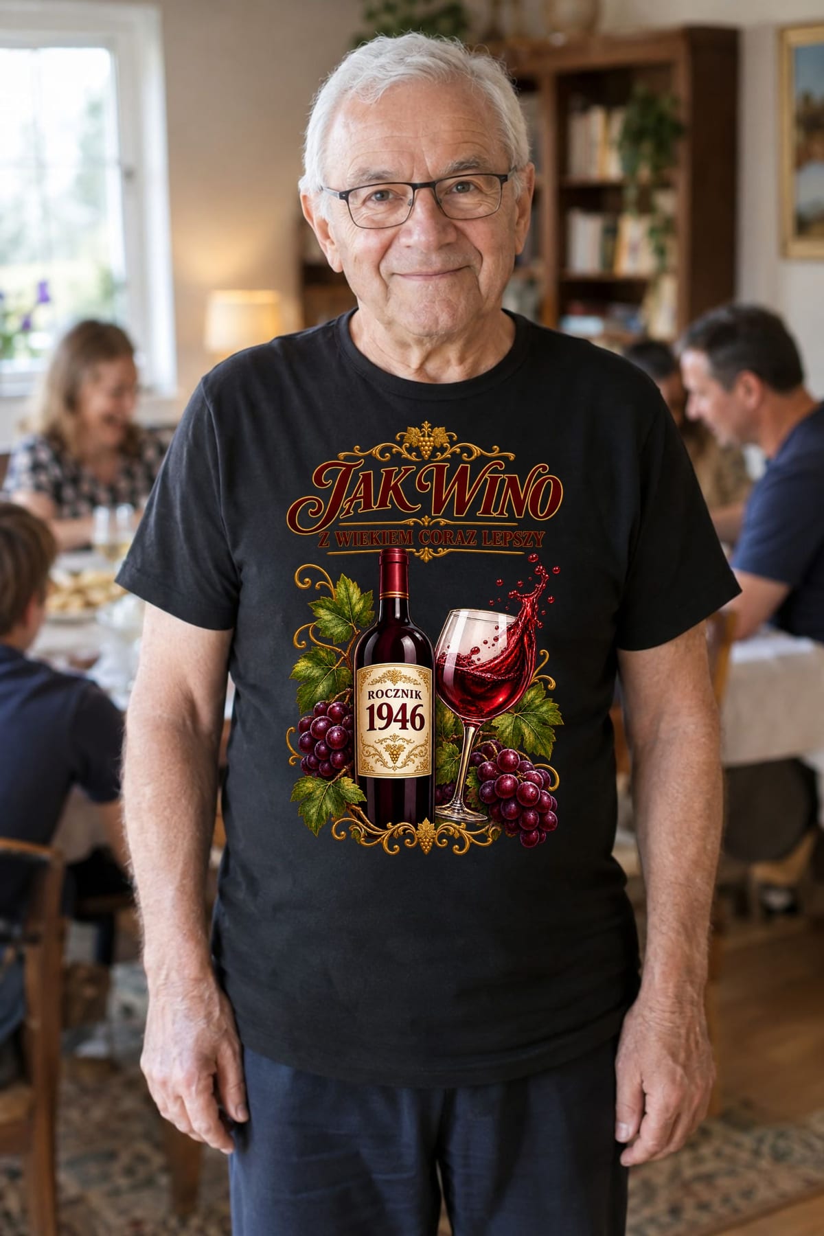 Koszulka męska czarna na 80 urodziny jak wino rocznik 1946 prezent, zdjęcie 5
